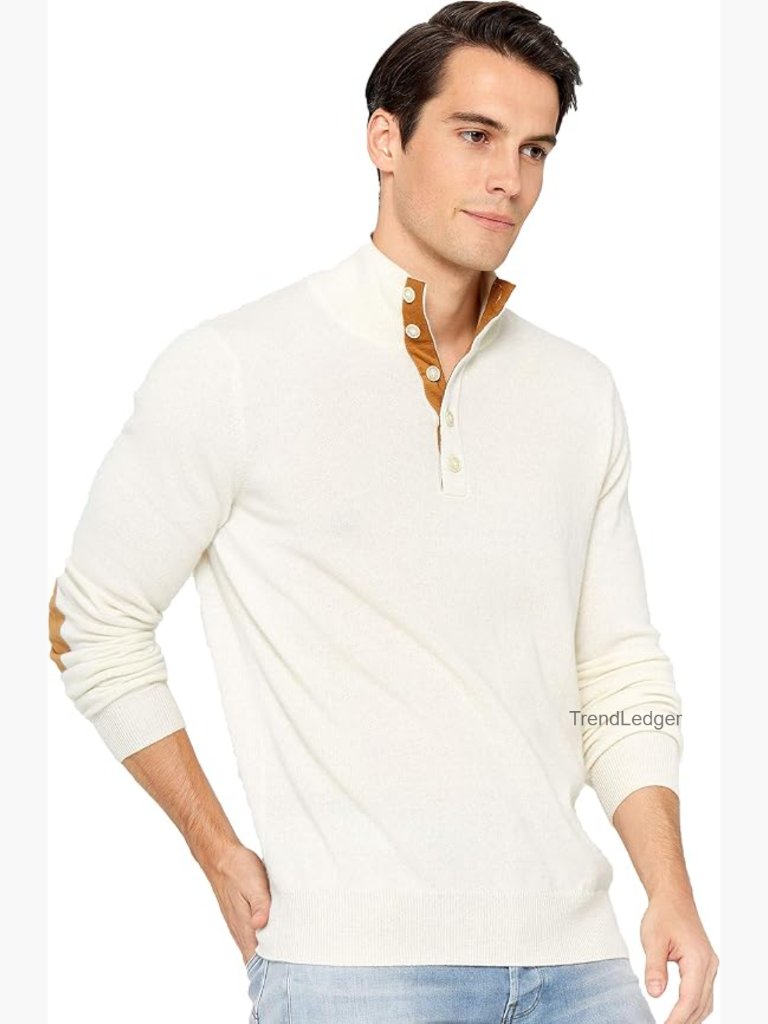 Men's 100% Cashmere Mock Neck Button Up Pullover Sweater